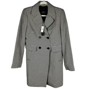 Talbots Trench Coat Women's 6 Navy Blue Striped Long Dress Coat Lightweight NEW!